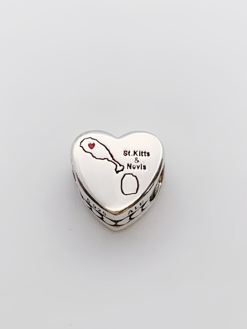 Pandora St. Kitts and Nevis map Charm Heart Bead Charm s925 Silver